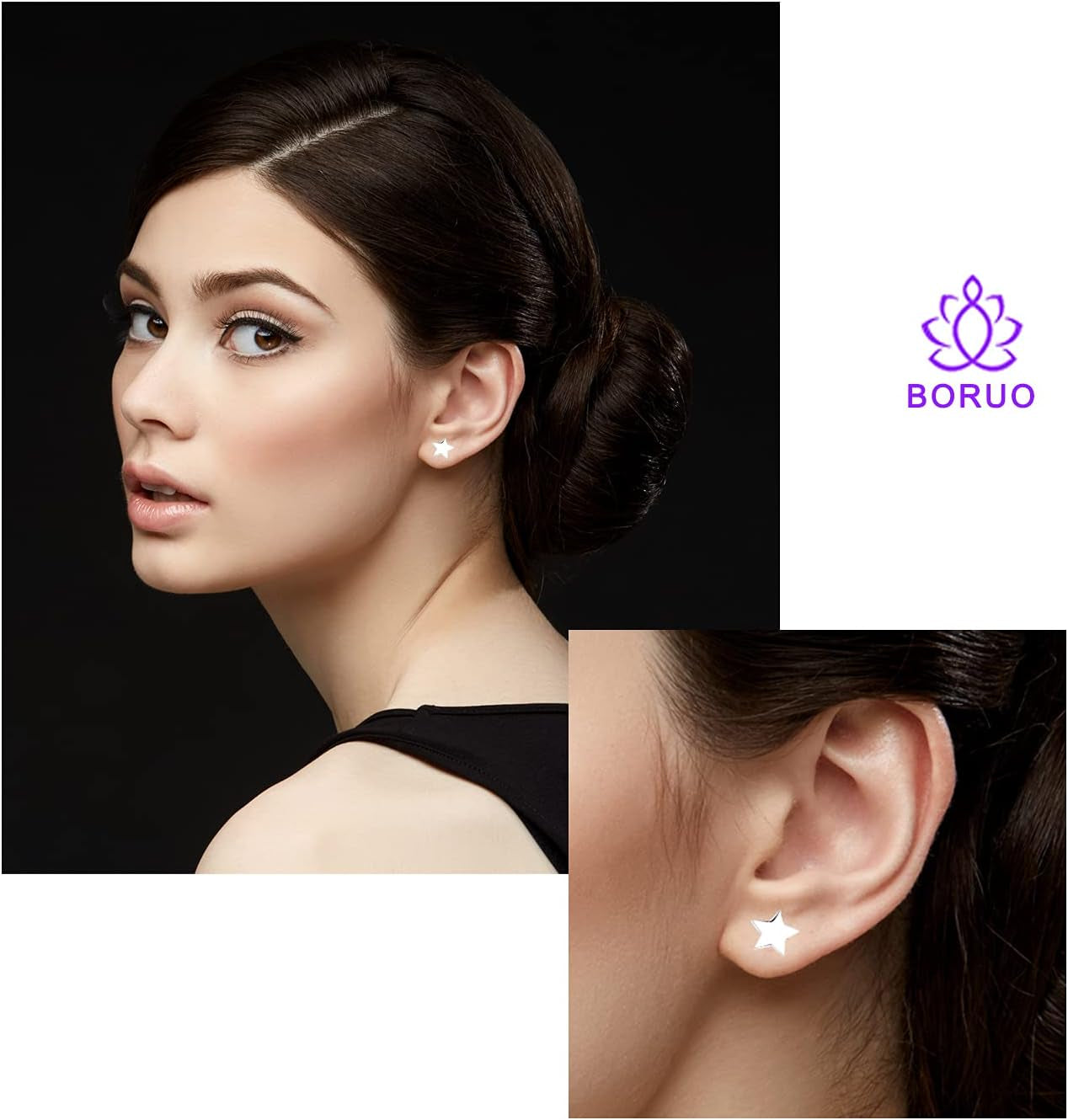 925 Sterling Silver Stud Earrings, Crescent Moon, Star, Sun High Polish Tarnish Resistant Earrings