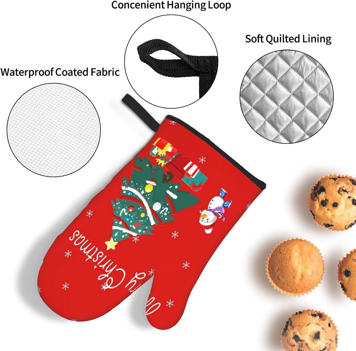 Christmas Oven Mitts - and Pot Holder Gloves Women Men Safe Cooking Oven Gloves for BBQ Cooking Housewarming Kitchen Decoration( Christmas Oven Mitts Set Red)