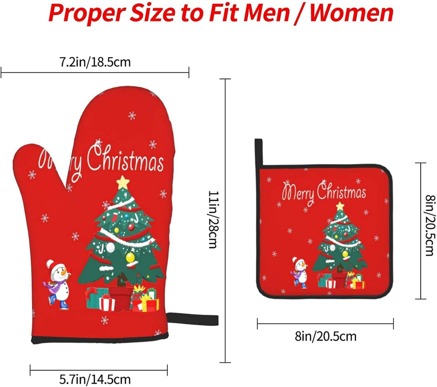 Christmas Oven Mitts - and Pot Holder Gloves Women Men Safe Cooking Oven Gloves for BBQ Cooking Housewarming Kitchen Decoration( Christmas Oven Mitts Set Red)