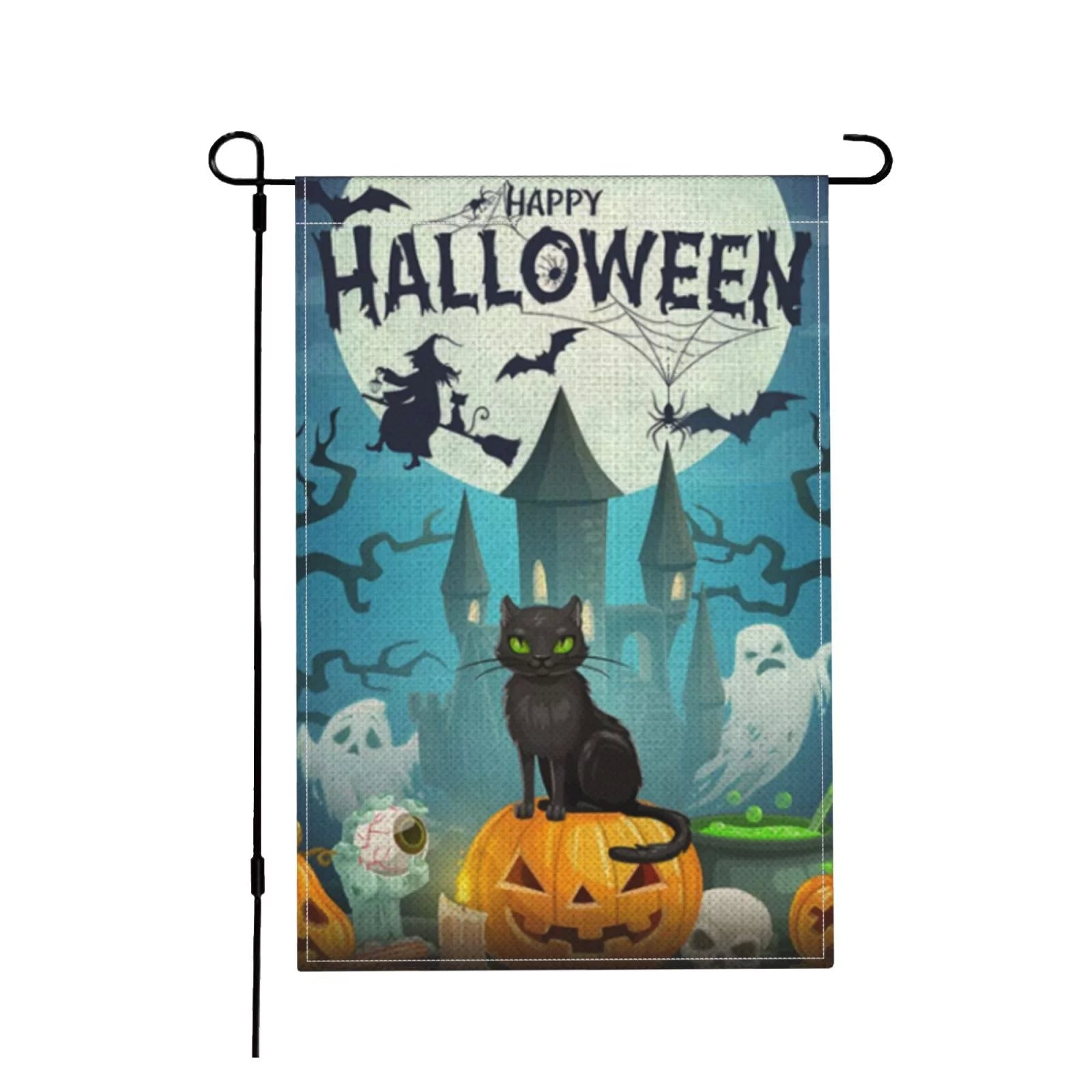 Halloween Garden Flag Yard Flags for outside Fall Garden Flags Pumpkins Bats Castle Ghosts Black Cats Autumn Flag 12"X18"