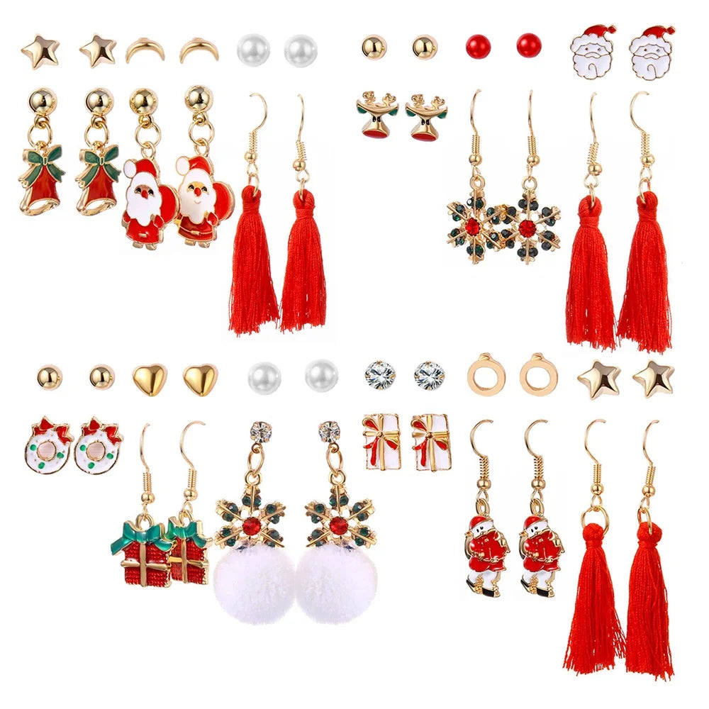 Christma Earrings Set Christmas Gifts for Women Cute Bells Tree Elk Earring Halloween Jewelry