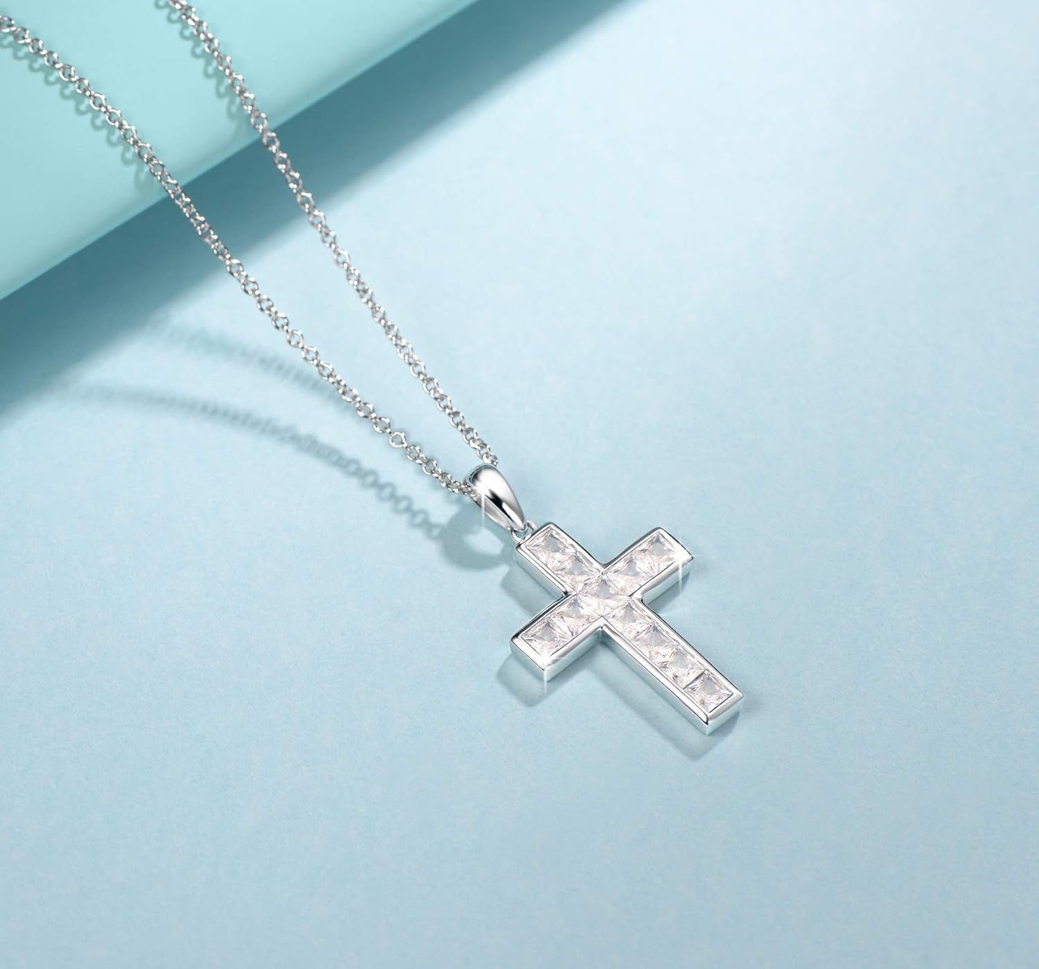 Cross Necklace for Women 925 Solid Sterling Silver Cubic Zirconia Twisted Cross Infinity Loop Princess Pendant Necklace Faithful for Women, 18" Extender