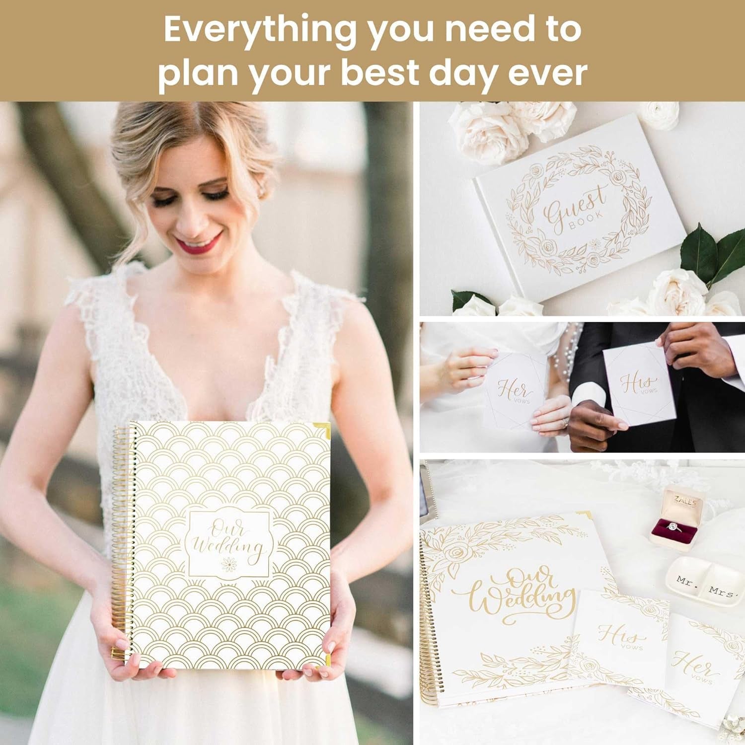 Wedding Planner & Organizer/Hardcover Keepsake Journal with Essential Planning Tools - Checklists, Vision Boards, Tips & More - 9"X11" (Gold Scallops)