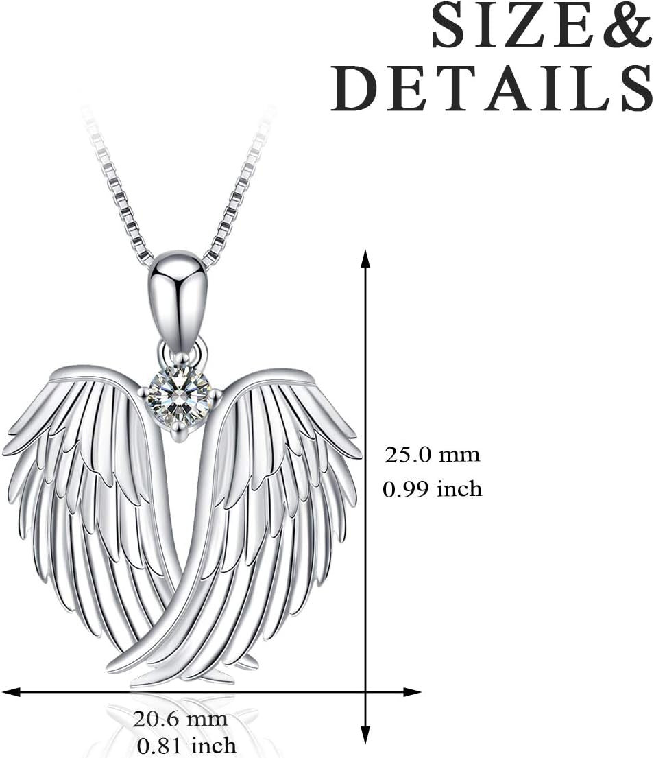 Angel Wings Necklace 925 Sterling Silver Guardian Angel Wings Pendant Necklace Birthstone Necklace for Women Girls Christmas Jewelry Gifts