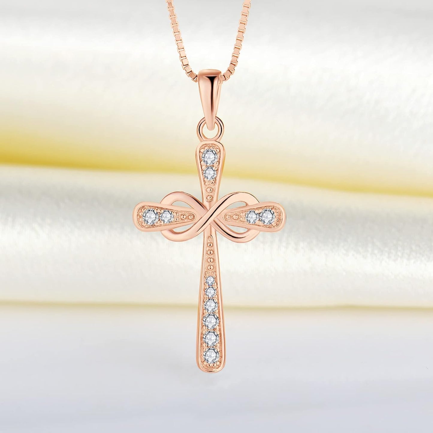 Cross Necklace 925 Sterling Silver Infinity Pendant Religious Jewelry Christian Baptism Gift