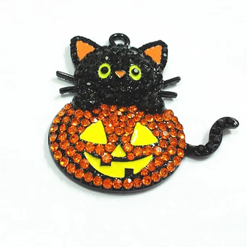 Newest! 40Mm*39Mm 10Pcs/Lot Cat and Pumpkin Rhinestone Pendants for Halloween Jewelry Making