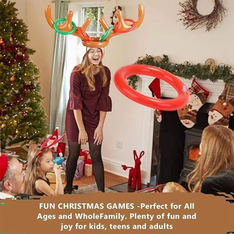 Christmas Inflatable Reindeer Antler Hat Ring Toss Funny Family Game Kids Gift Toy Xmas Party Supplies 2024 Christmas Home Decor