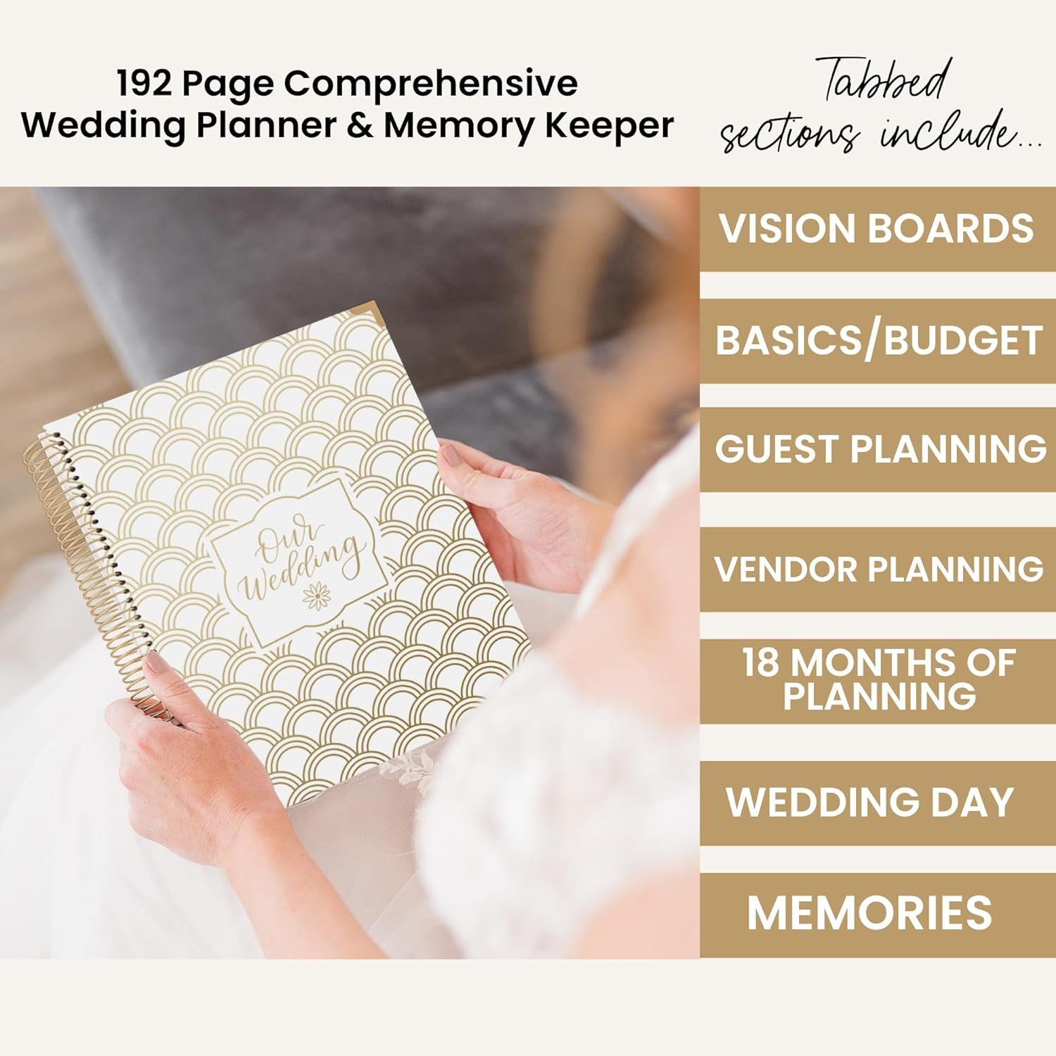 Wedding Planner & Organizer/Hardcover Keepsake Journal with Essential Planning Tools - Checklists, Vision Boards, Tips & More - 9"X11" (Gold Scallops)