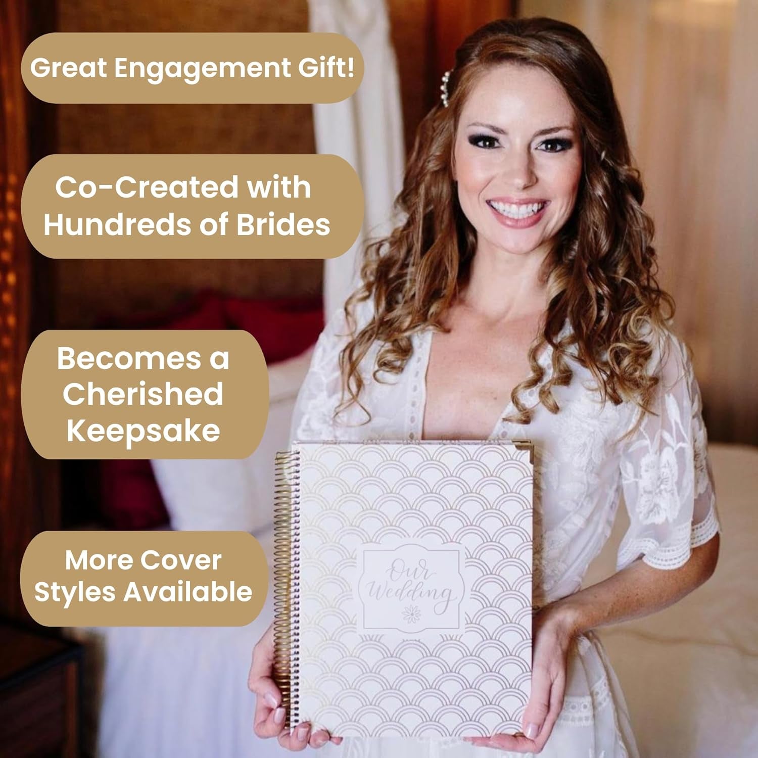 Wedding Planner & Organizer/Hardcover Keepsake Journal with Essential Planning Tools - Checklists, Vision Boards, Tips & More - 9"X11" (Gold Scallops)