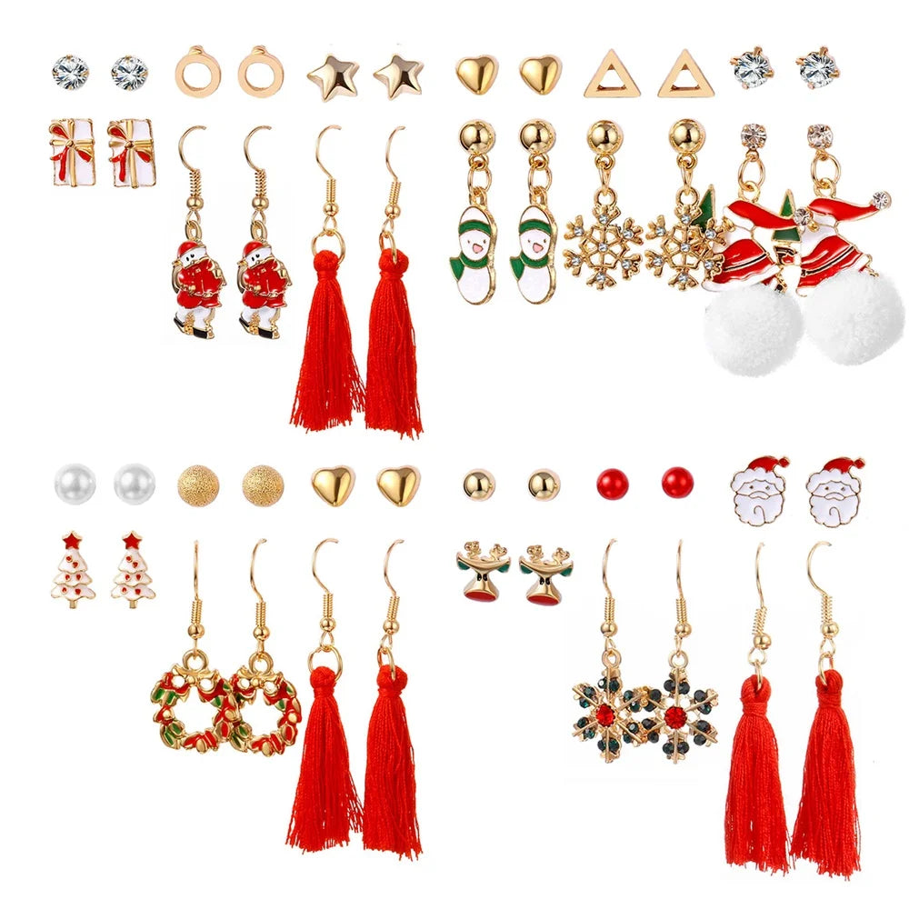 Christma Earrings Set Christmas Gifts for Women Cute Bells Tree Elk Earring Halloween Jewelry