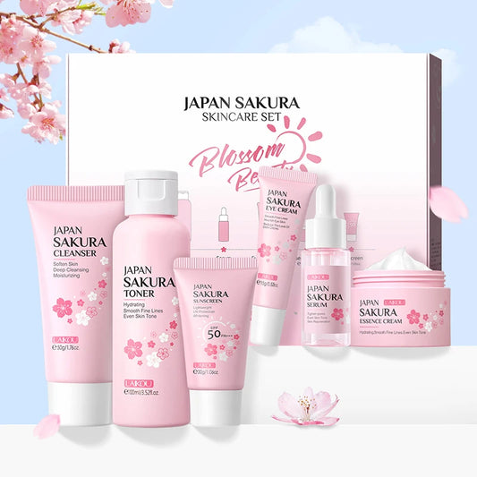 New 6Pcs/Set  Sakura Skin Care Sets Face Cream Serum Toner Facial Cleanser Sunscreen Eye Cream Face Skin Care Products