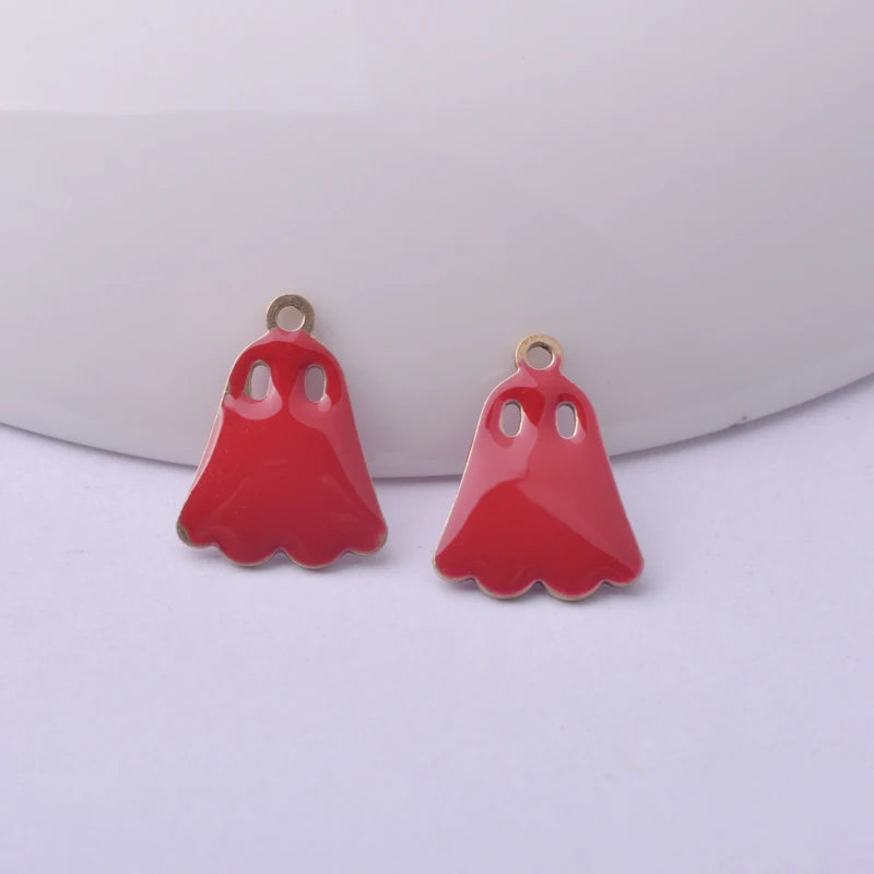 30Pcs 11*14.5Mm Copper Both Side Enamelled Ghost Charms Pendant Diy Halloween Jewelry Accessories