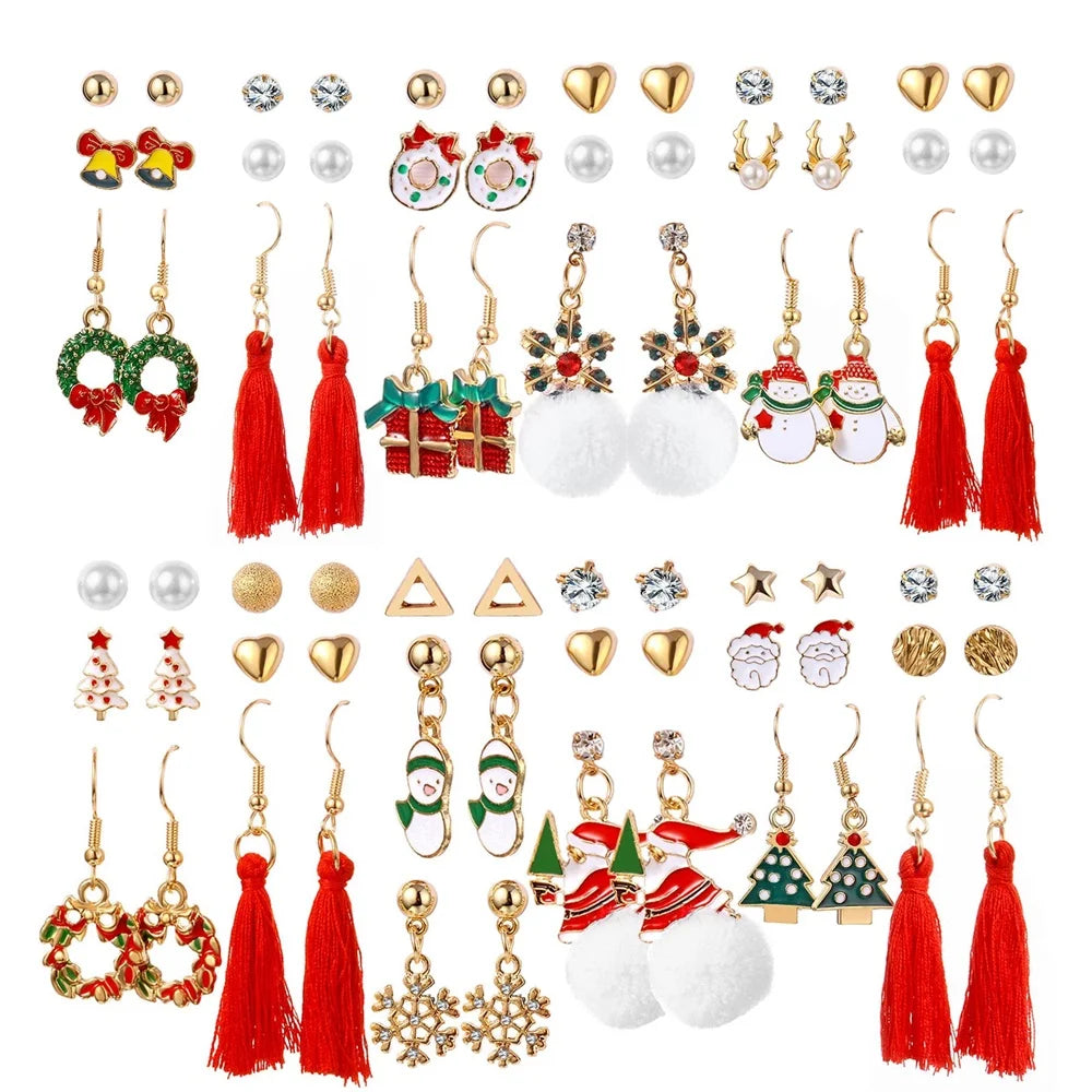 Christma Earrings Set Christmas Gifts for Women Cute Bells Tree Elk Earring Halloween Jewelry