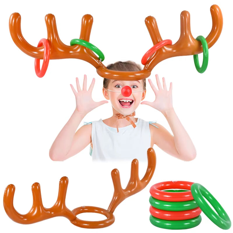 Christmas Inflatable Reindeer Antler Hat Ring Toss Funny Family Game Kids Gift Toy Xmas Party Supplies 2024 Christmas Home Decor