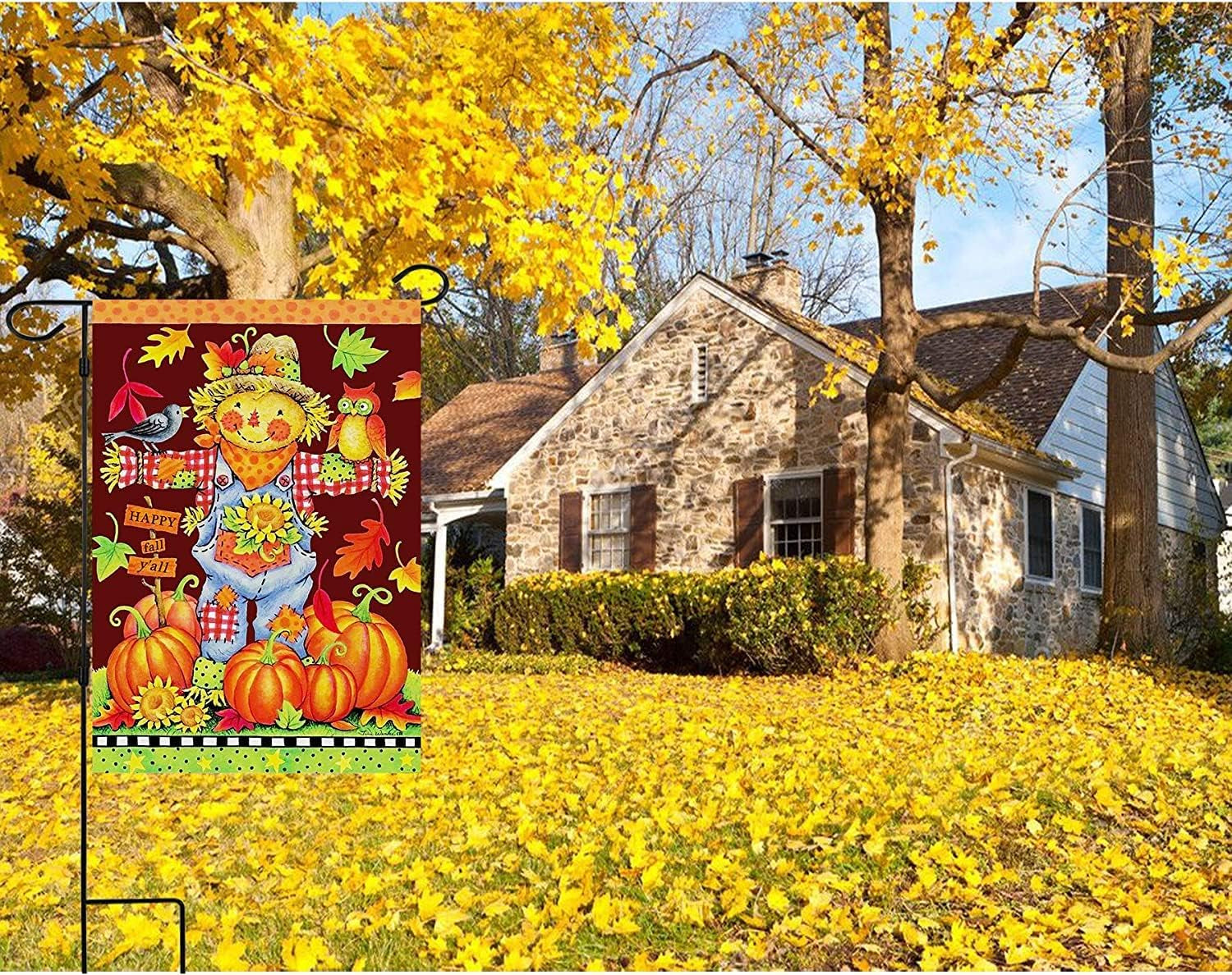 Fall House Flags Double Sided Autumn Flag Scarecrow Harvest Pumpkin Yard Decorations Happy Fall Garden Flags 28 X 40 Inch Large Fall Yard Flags with 2 Grommets