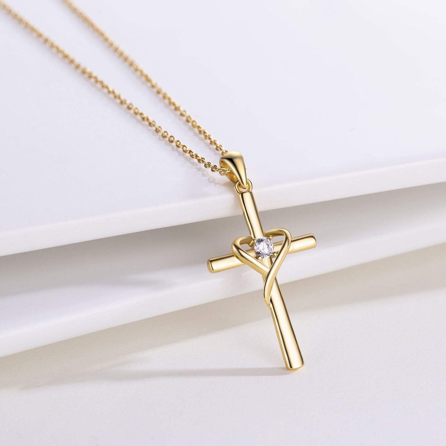 925 Sterling Silver Cross Necklace for Women 14K Gold Plated or Rose Gold Birthstone Necklaces for Mom Gifts for Christmas, Birthday or Anniversary