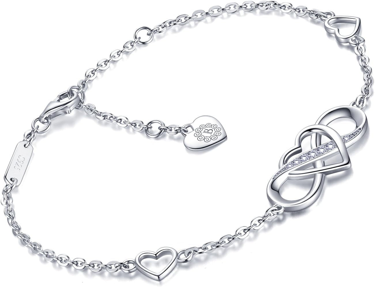 Women Bracelets 925 Sterling Silver Infinity Heart White Gold Plated Diamond Adjustable Bracelet Best Mother'S Day Gifts for Women