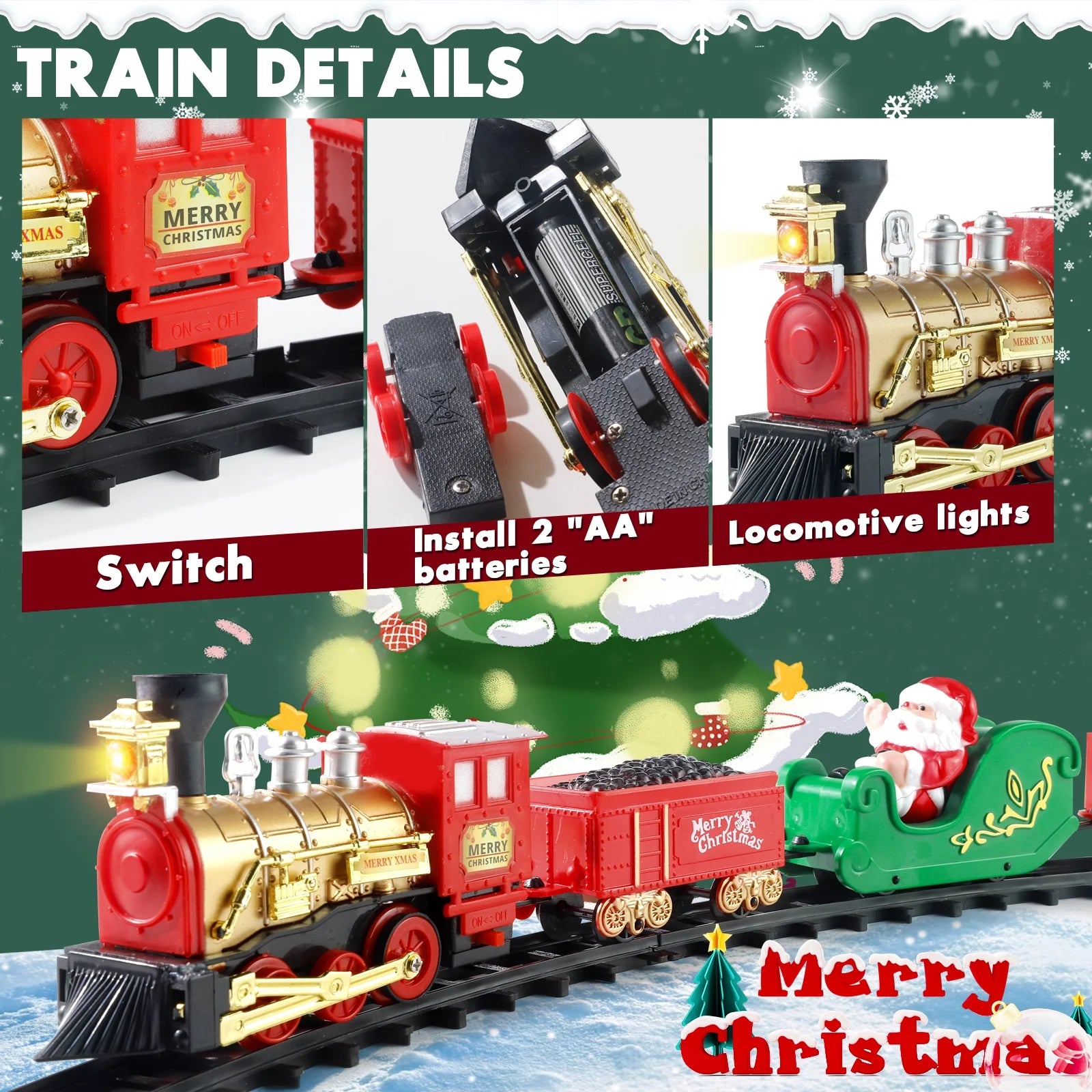 Christmas Train Set Electric Train Toy for Boys Girls Railway Kit under around the Christmas Tree with Sounds Lights