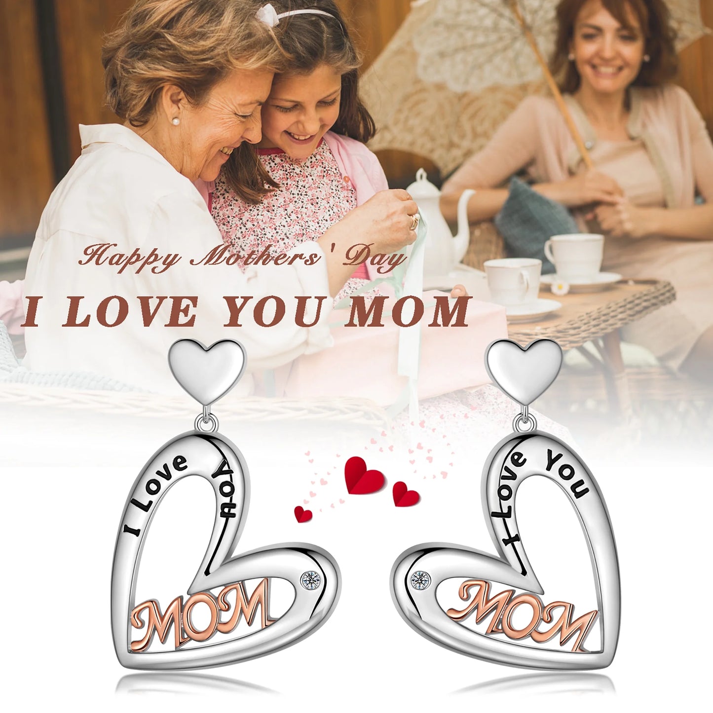 Mom Love Heart Earrings Hoop,Mom Earrings Studs for Mother,Best Mom Drop Hoops Gifts for Mother