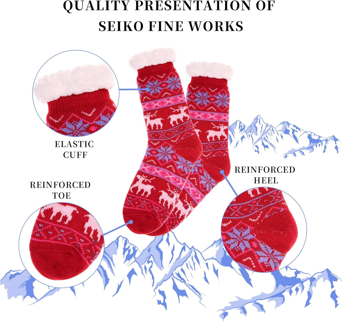 Slipper Socks for Women with Grippers, Winter Warm Fuzzy Indoor Christmas Gifts Socks