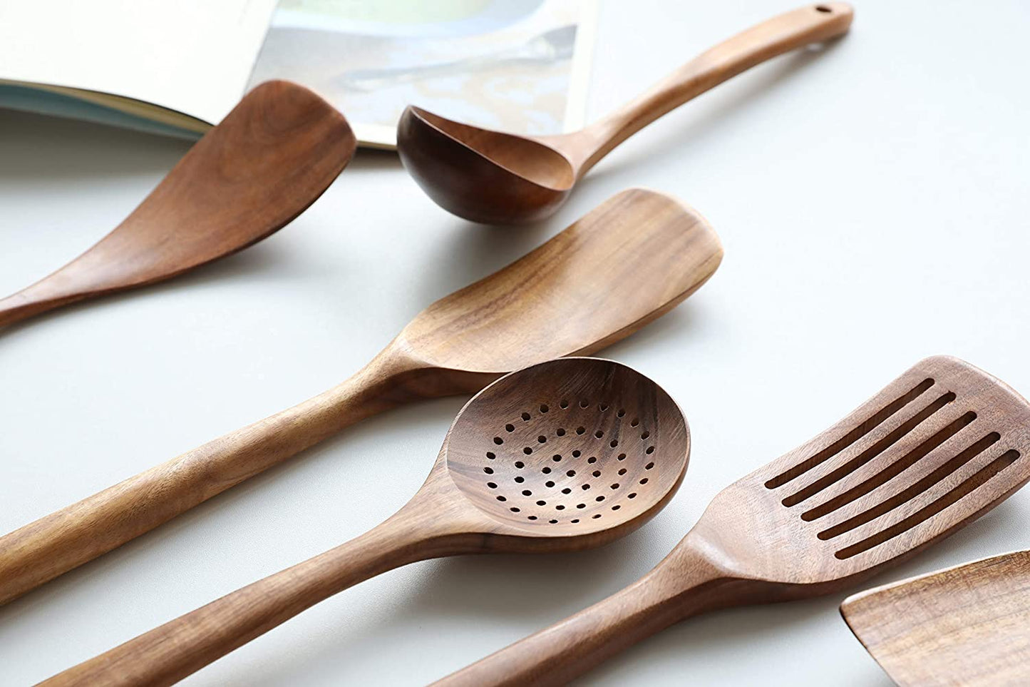 Wooden Cooking Utensils Set of 7, Wooden Cooking Tools - Natural Nonstick Hard Wood Spatula and Spoons - Durable,Wooden Spoons for Cooking