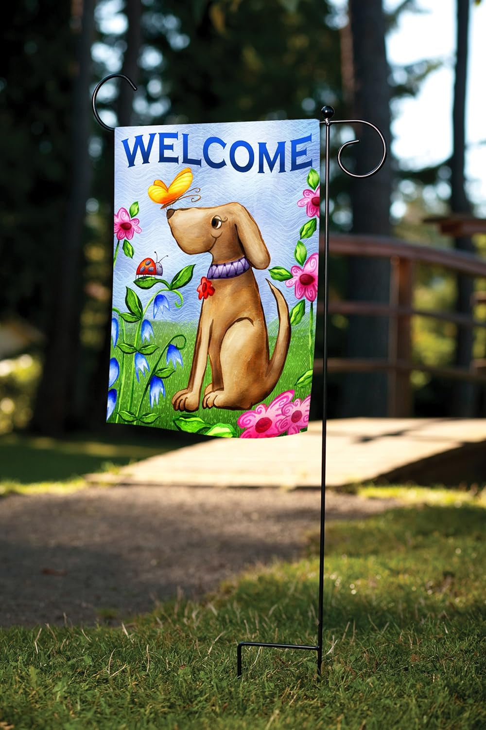 Home Garden 112078 Welcome Dog Spring Garden Flag, 12X18 Inch, Double Sided for Outdoor Summer House Yard Decoration