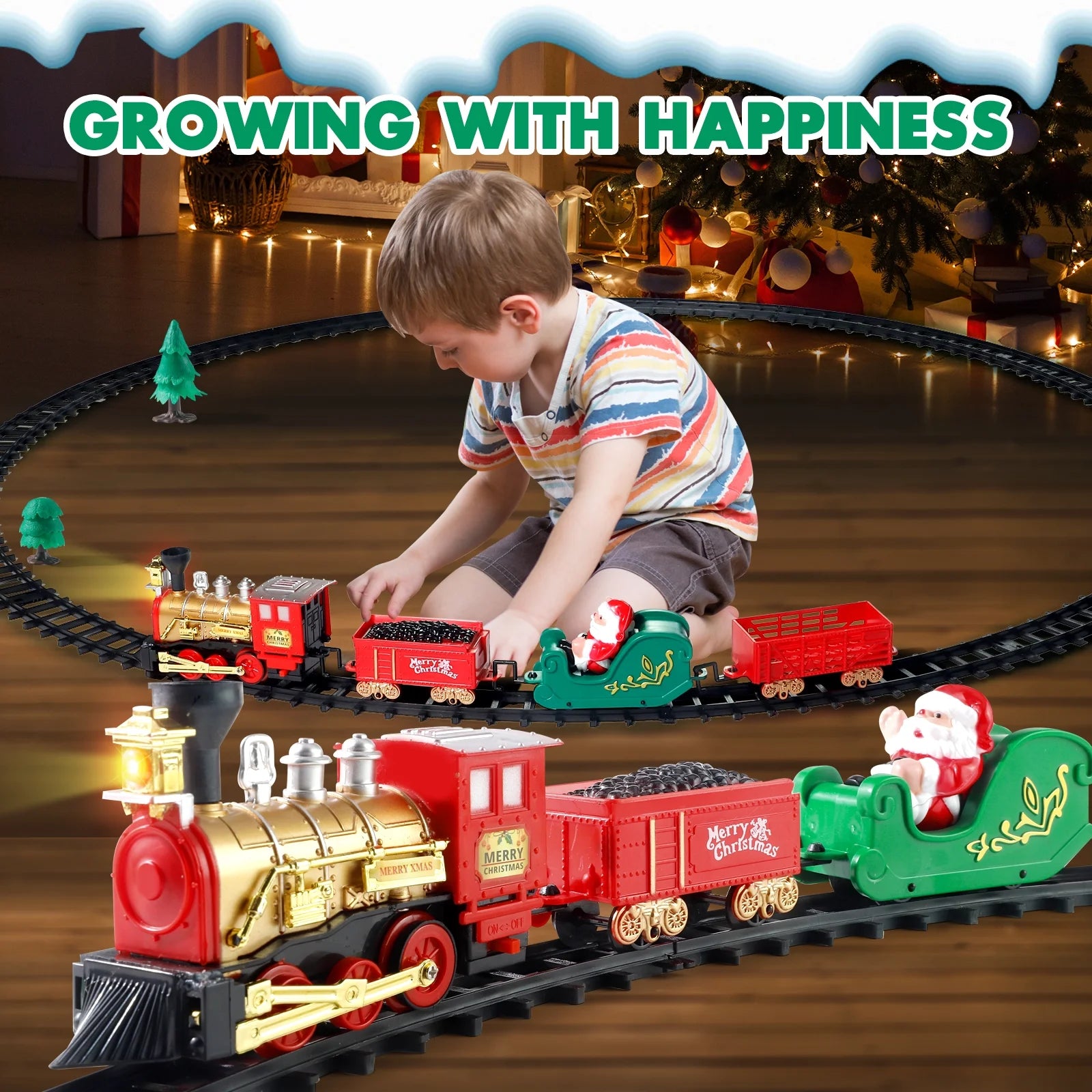 Christmas Train Set Electric Train Toy for Boys Girls Railway Kit under around the Christmas Tree with Sounds Lights