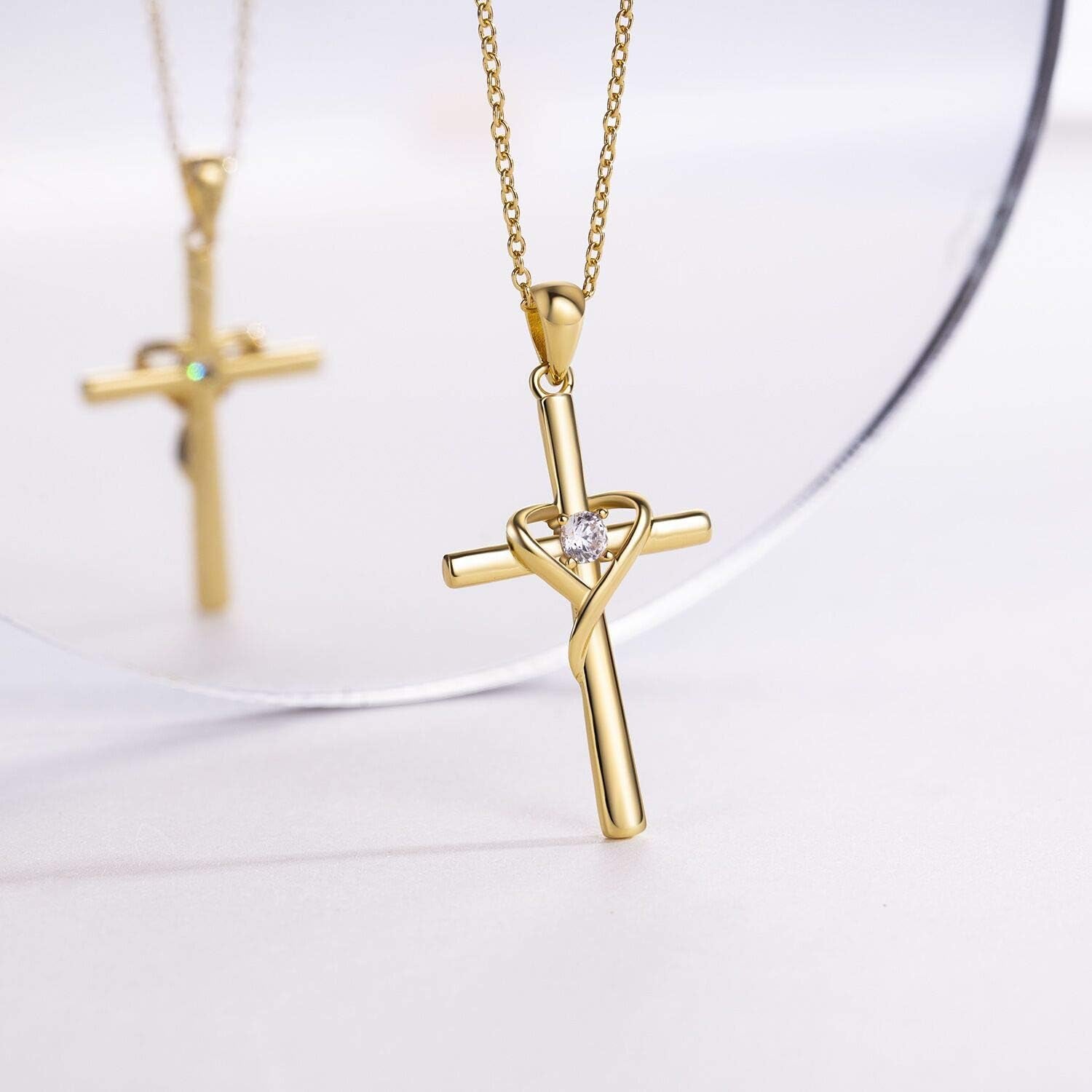 925 Sterling Silver Cross Necklace for Women 14K Gold Plated or Rose Gold Birthstone Necklaces for Mom Gifts for Christmas, Birthday or Anniversary