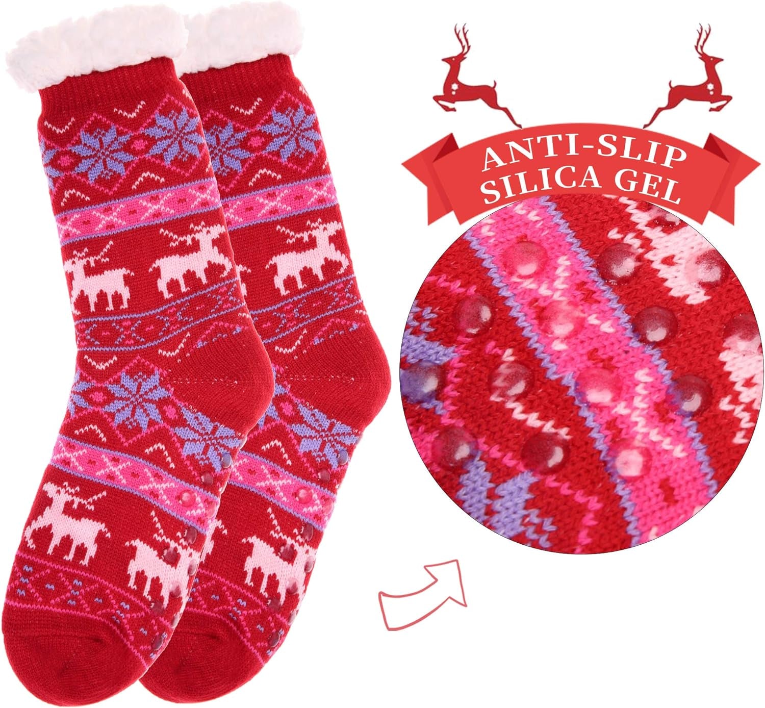 Slipper Socks for Women with Grippers, Winter Warm Fuzzy Indoor Christmas Gifts Socks