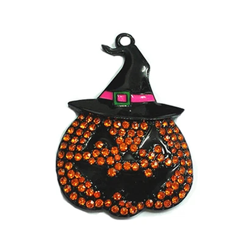 ( Choose Color First ) 47Mm*35Mm 10Pcs/Lot Pumpkin with Witch Hat Rhinestone Pendants for Halloween Jewelry