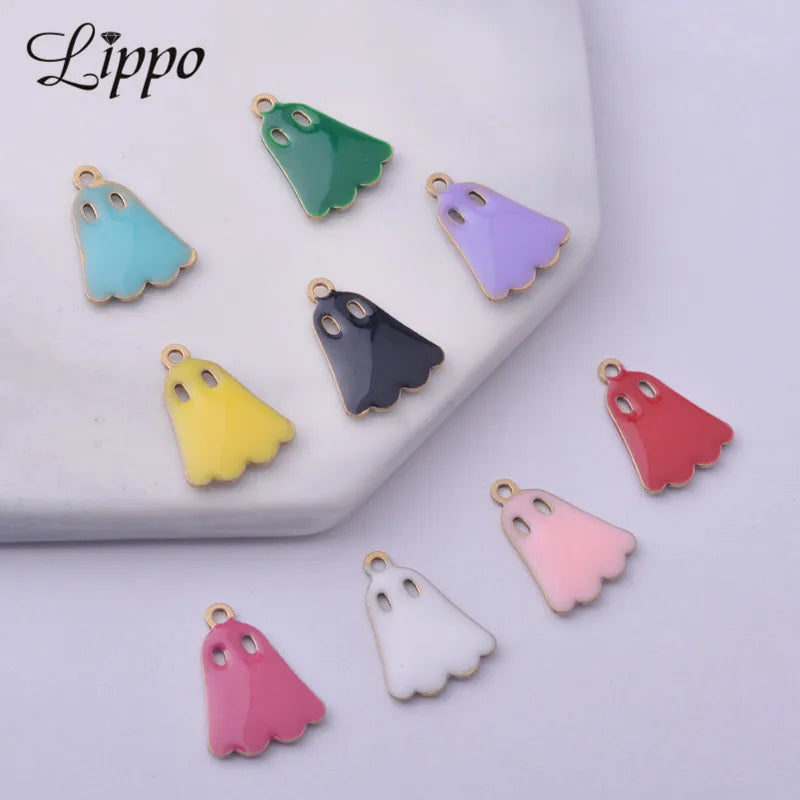 30Pcs 11*14.5Mm Copper Both Side Enamelled Ghost Charms Pendant Diy Halloween Jewelry Accessories