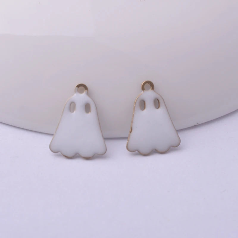 30Pcs 11*14.5Mm Copper Both Side Enamelled Ghost Charms Pendant Diy Halloween Jewelry Accessories