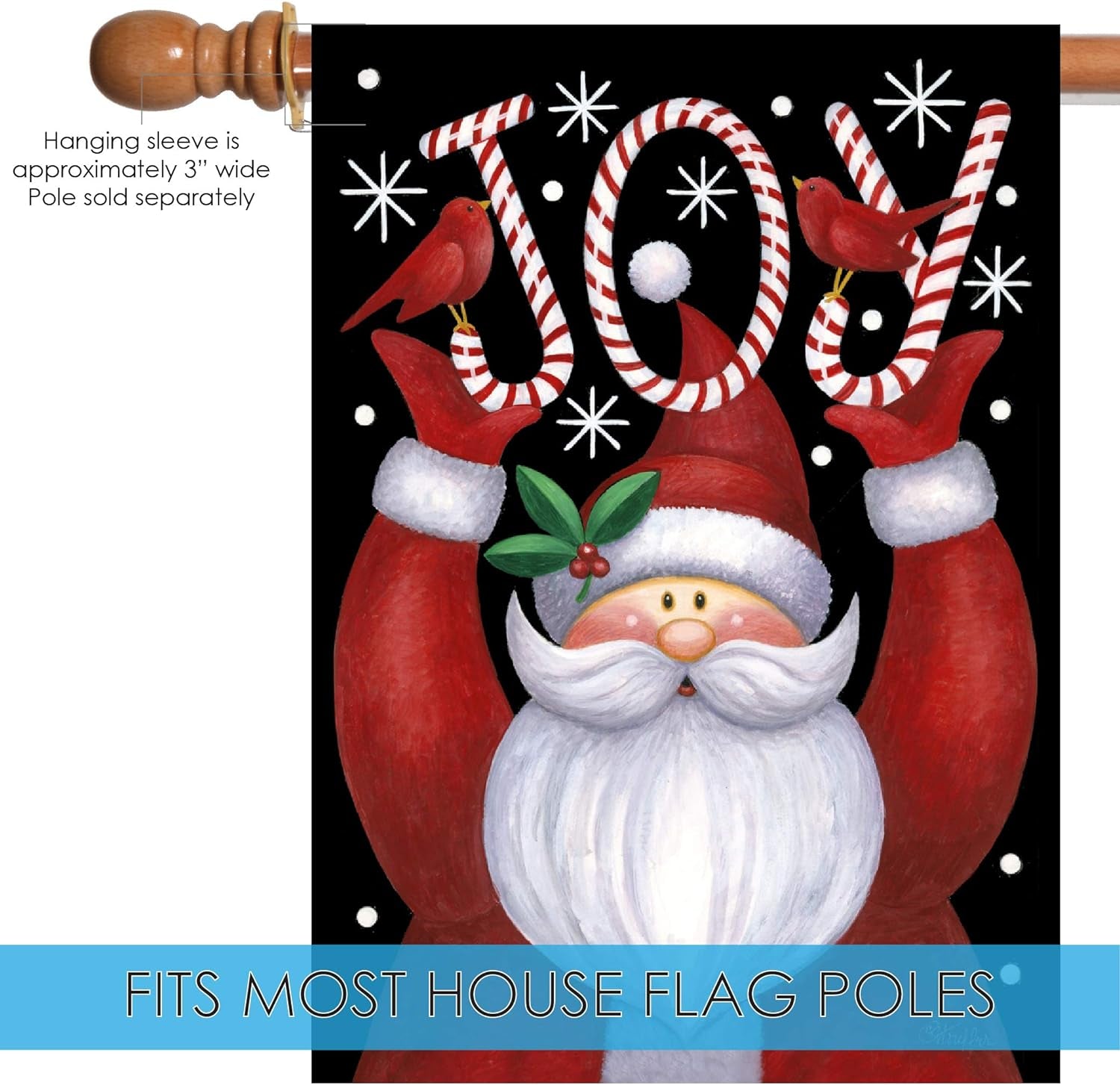 109385 Santa Joy Christmas Garden Flag 28X40 Inch Double Sided for Outdoor Winter House Yard Decoration