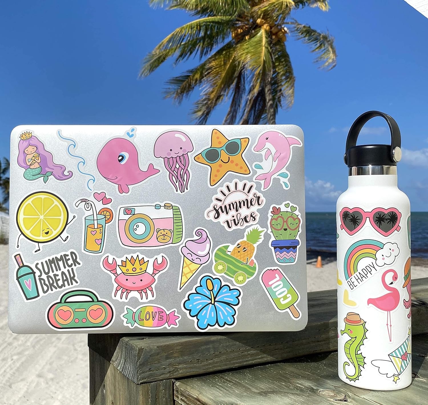 EL Nido 100 Cute Stickers, Stickers for Kids Waterproof 100% Vinyl Stickers, Water Bottle Stickers, Aesthetic Stickers, Vsco Stickers, Laptop Stickers, Funny Cute Stickers (100 Pack Beach Stickers)