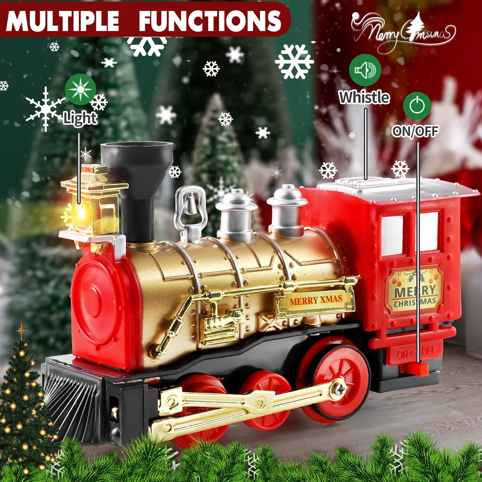 Christmas Train Set Electric Train Toy for Boys Girls Railway Kit under around the Christmas Tree with Sounds Lights