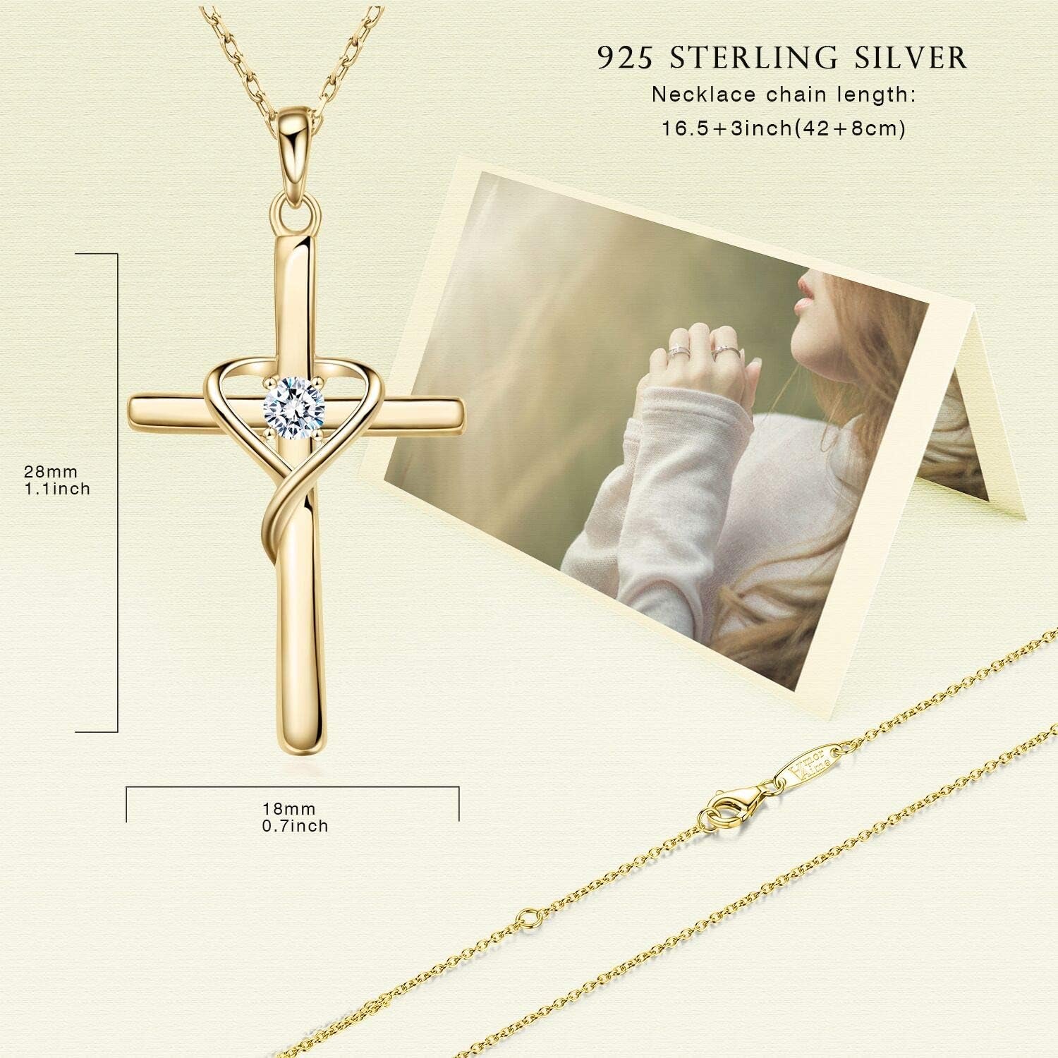 925 Sterling Silver Cross Necklace for Women 14K Gold Plated or Rose Gold Birthstone Necklaces for Mom Gifts for Christmas, Birthday or Anniversary