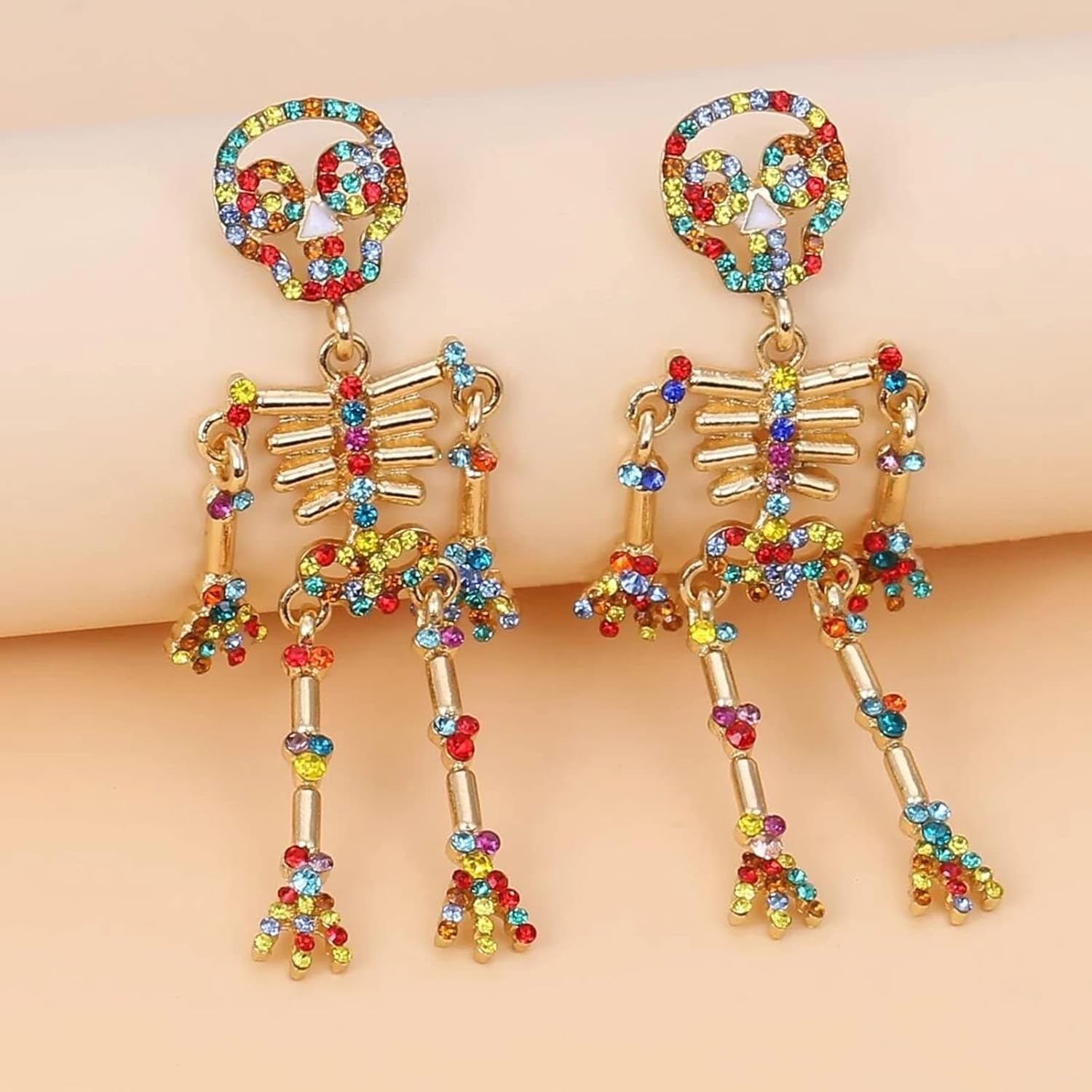 Halloween Skeleton Earrings for Women Bling Rhinestone Crystal Skull Earrings Spooky Skull Skeleton Dangle Earring Halloween Theme Jewelry Gift Charm Halloween Accessories