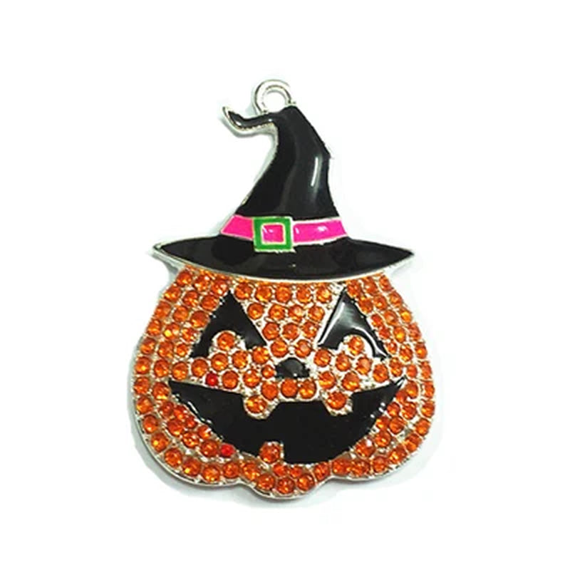 ( Choose Color First ) 47Mm*35Mm 10Pcs/Lot Pumpkin with Witch Hat Rhinestone Pendants for Halloween Jewelry