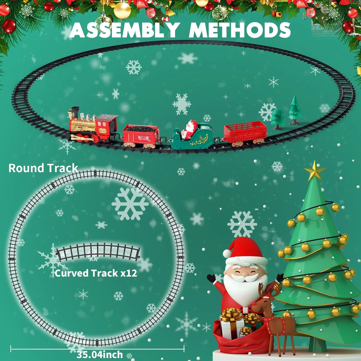 Christmas Train Set Electric Train Toy for Boys Girls Railway Kit under around the Christmas Tree with Sounds Lights