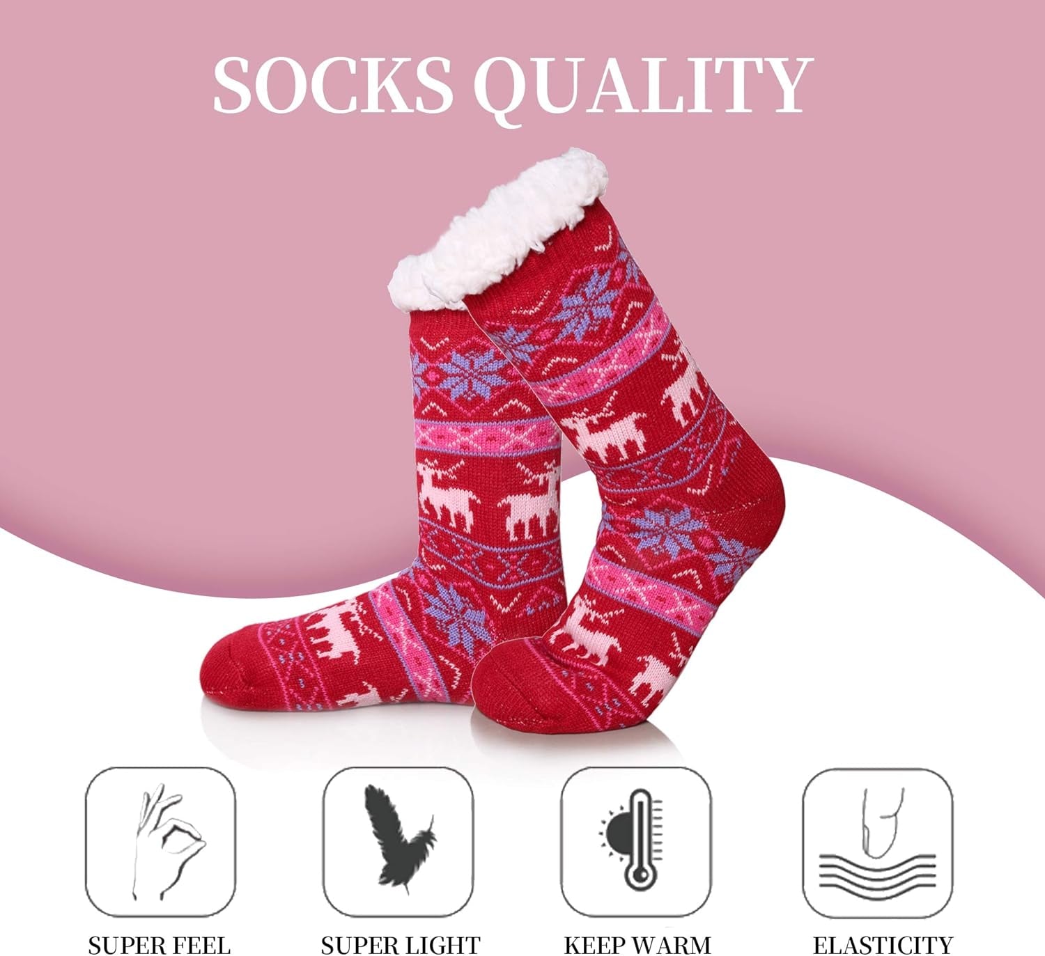 Slipper Socks for Women with Grippers, Winter Warm Fuzzy Indoor Christmas Gifts Socks