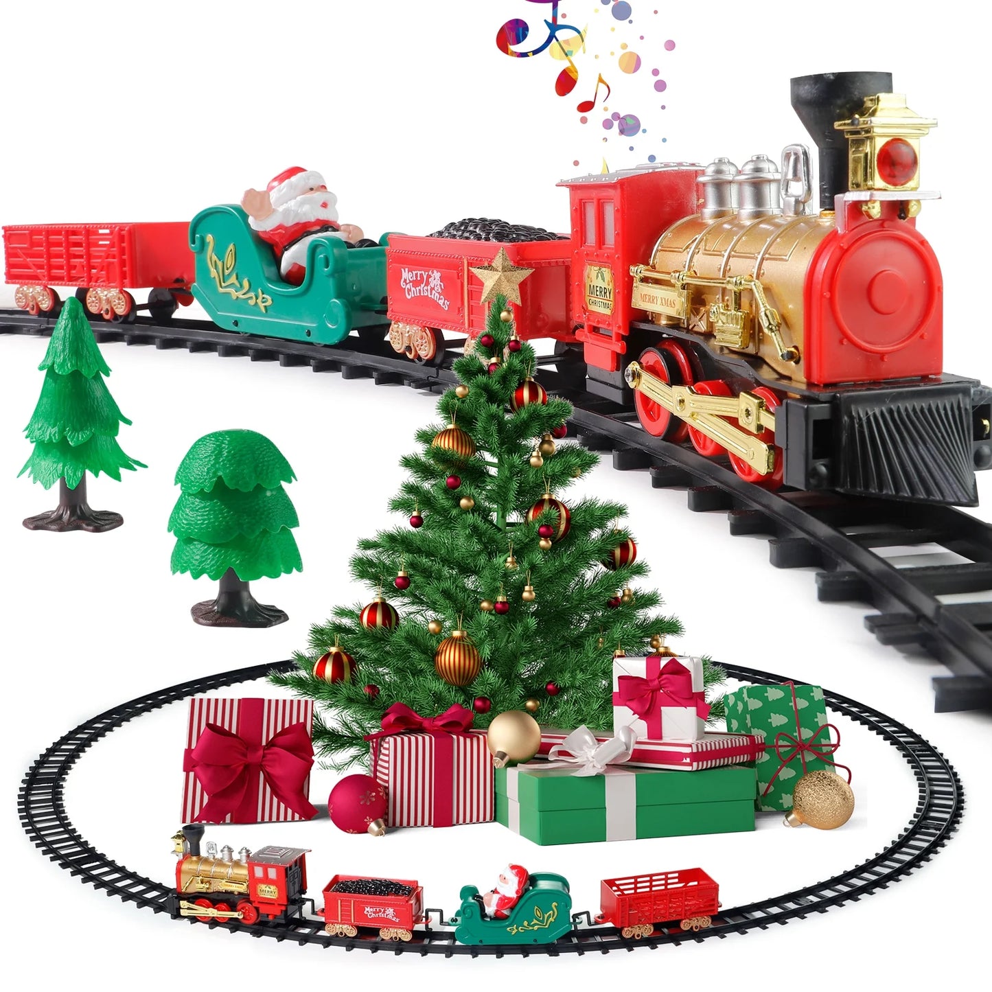 Christmas Train Set Electric Train Toy for Boys Girls Railway Kit under around the Christmas Tree with Sounds Lights