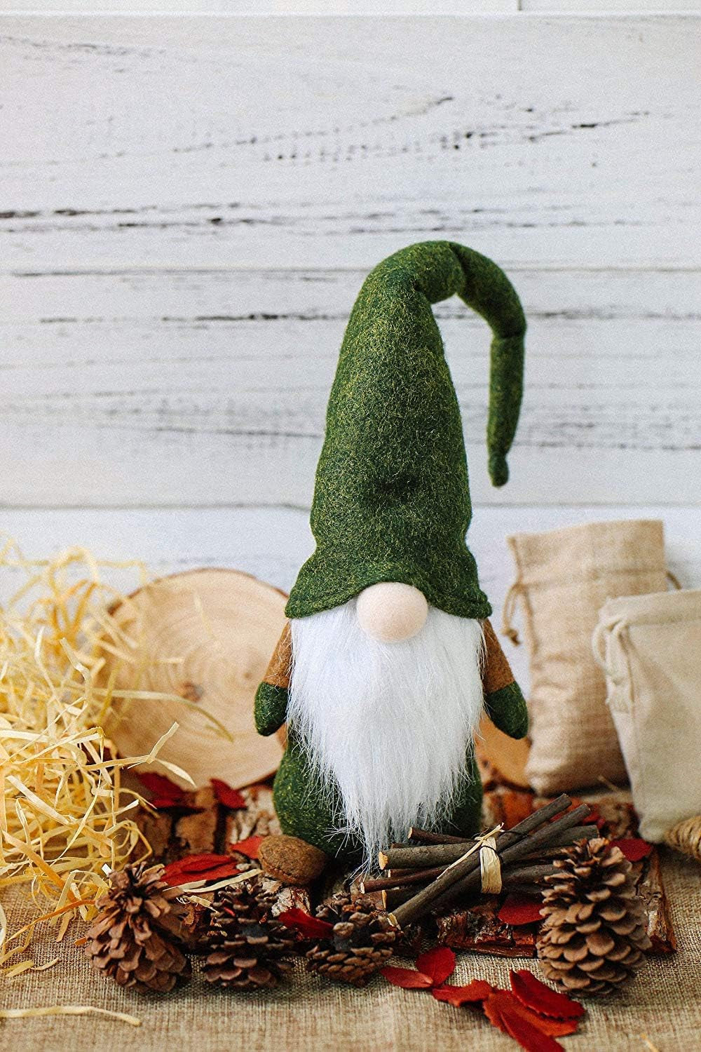 Swedish Gnome Christmas Decorations -Tomte - Scandinavian Elf - Plush Birthday Present - Home Ornaments Table Decor, Green - 16 Inches