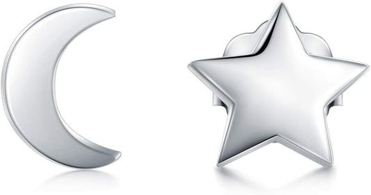 925 Sterling Silver Stud Earrings,  Crescent Moon, Star, Sun High Polish Tarnish Resistant Earrings