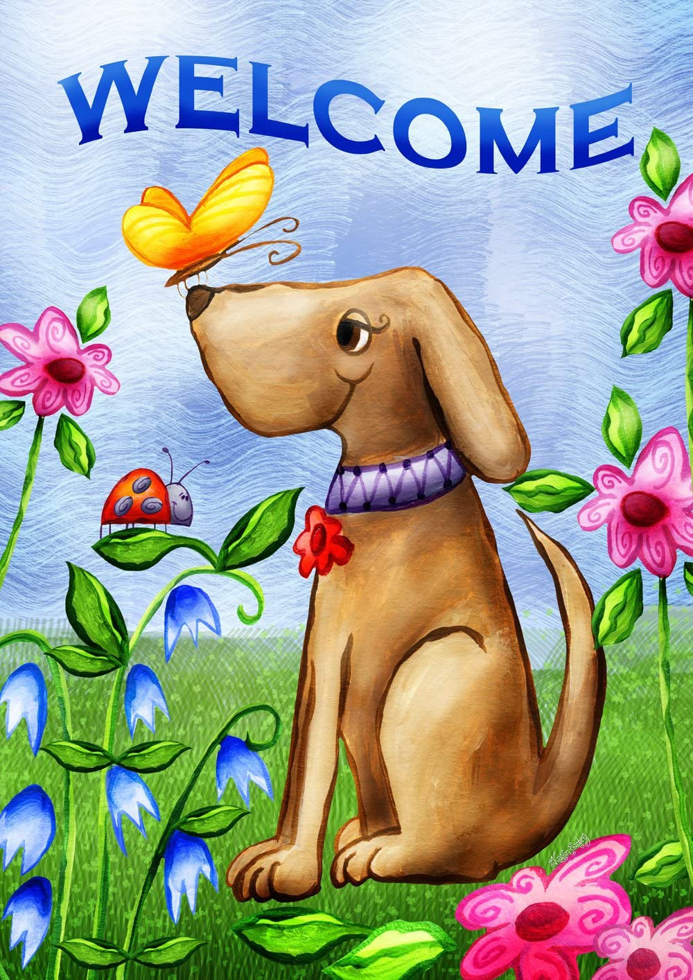 Home Garden 112078 Welcome Dog Spring Garden Flag, 12X18 Inch, Double Sided for Outdoor Summer House Yard Decoration