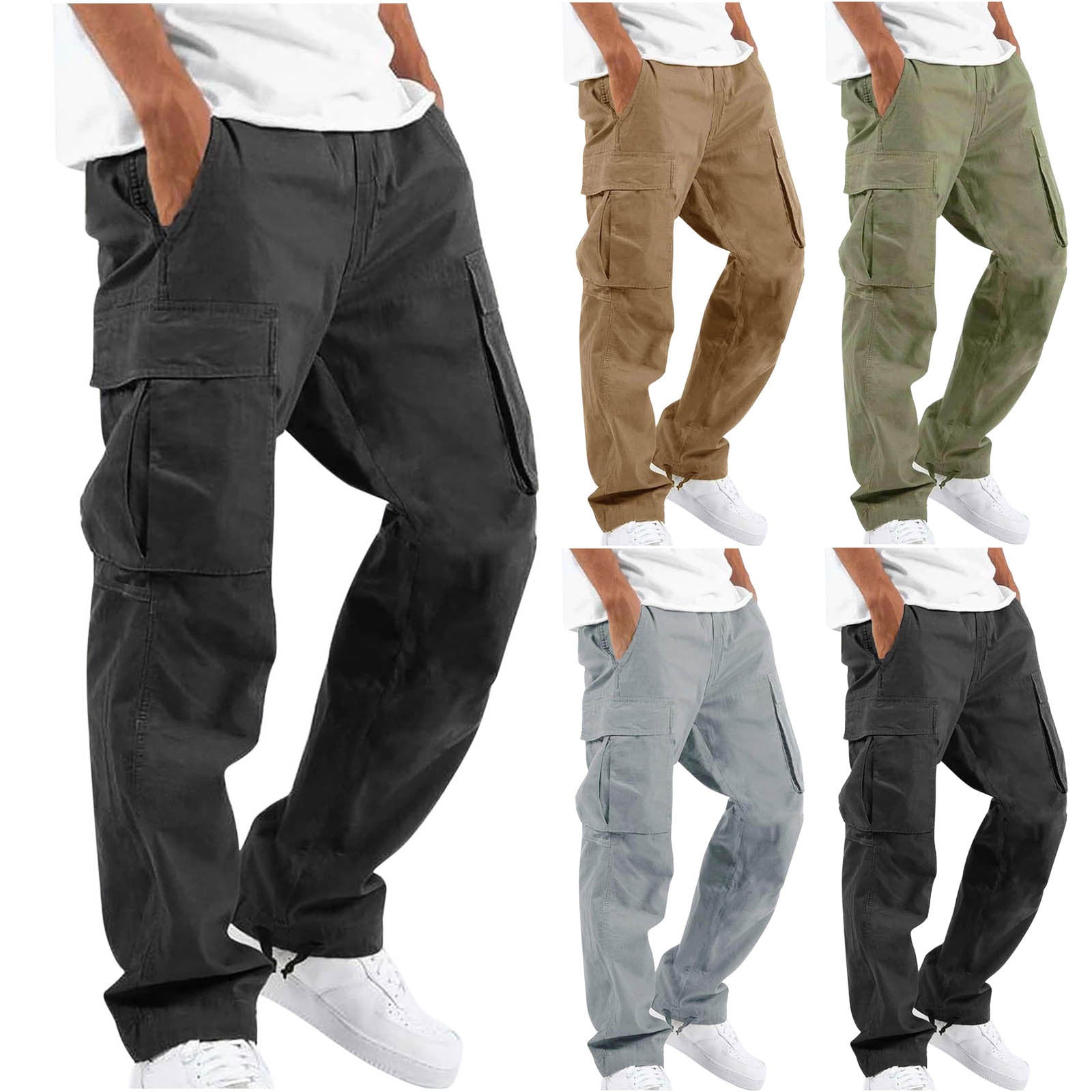 Men'S Workwear Drawstring Multi-Pocket Casual Pants