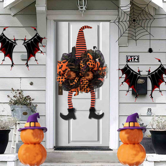 Halloween Wreath with Witch Legs Pumpkin Door Hanging Garland Front Door for Halloween Decorations Halloween Witch Garland on Clearance