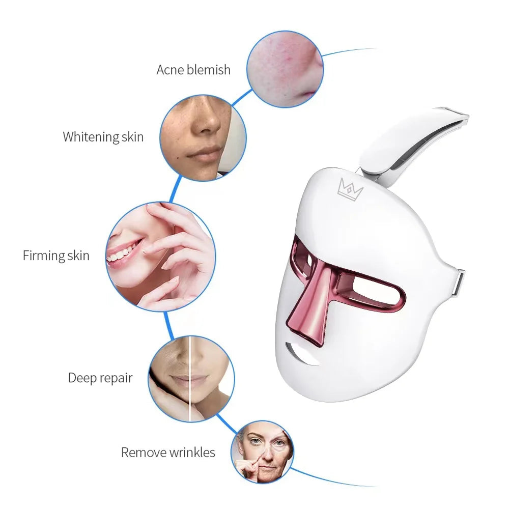 LED Face Mask Light Therapy Skin Beauty Machine, 7 Color LED Light Therapy Facial Skin Care Mask, Face Mask for Removal Wrinkle anti Aging Anti-Acne with Face