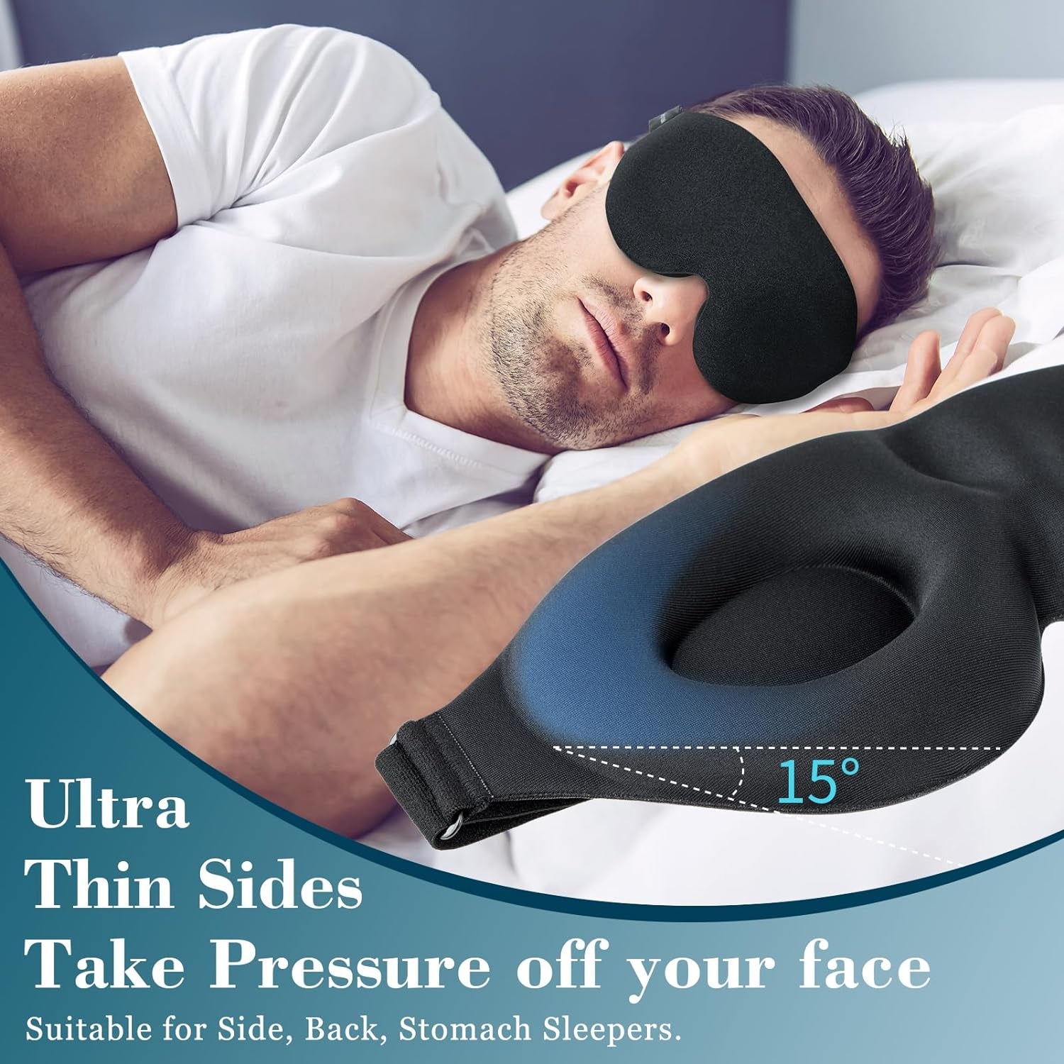 3D Sleep Mask for Side Sleeper, 100% Light Blocking Sleeping Eye Mask for Women Men, Contoured Cup Night Blindfold, Luxury Eye Cover Eye Shade with Adjustable Strap for Travel, Nap, Meditation, Black