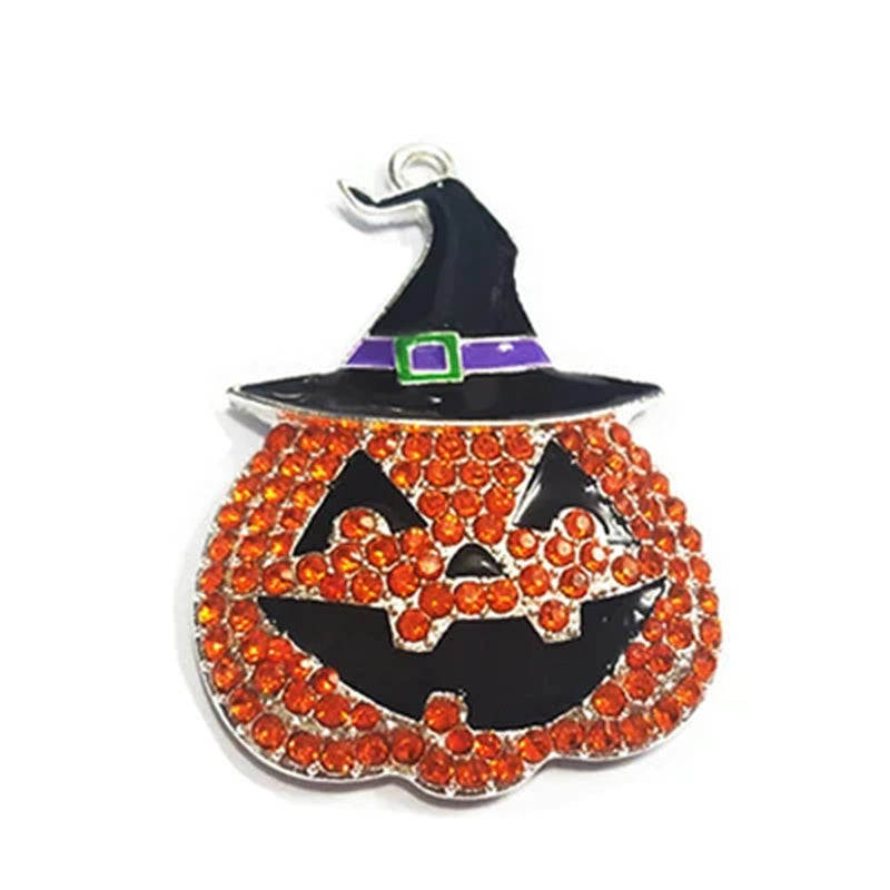 ( Choose Color First ) 47Mm*35Mm 10Pcs/Lot Pumpkin with Witch Hat Rhinestone Pendants for Halloween Jewelry