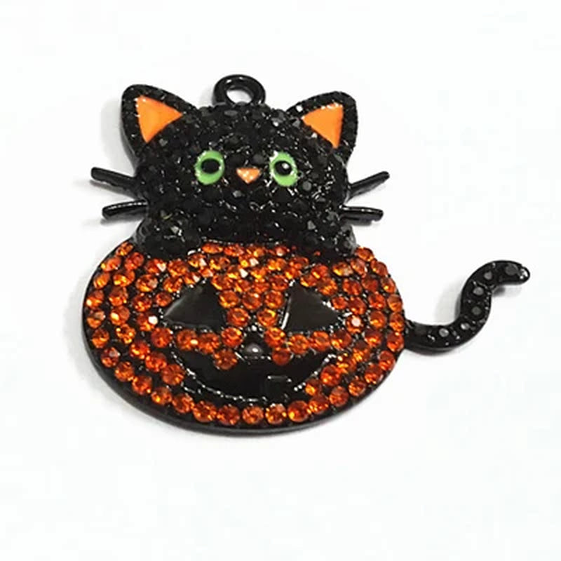 Newest! 40Mm*39Mm 10Pcs/Lot Cat and Pumpkin Rhinestone Pendants for Halloween Jewelry Making